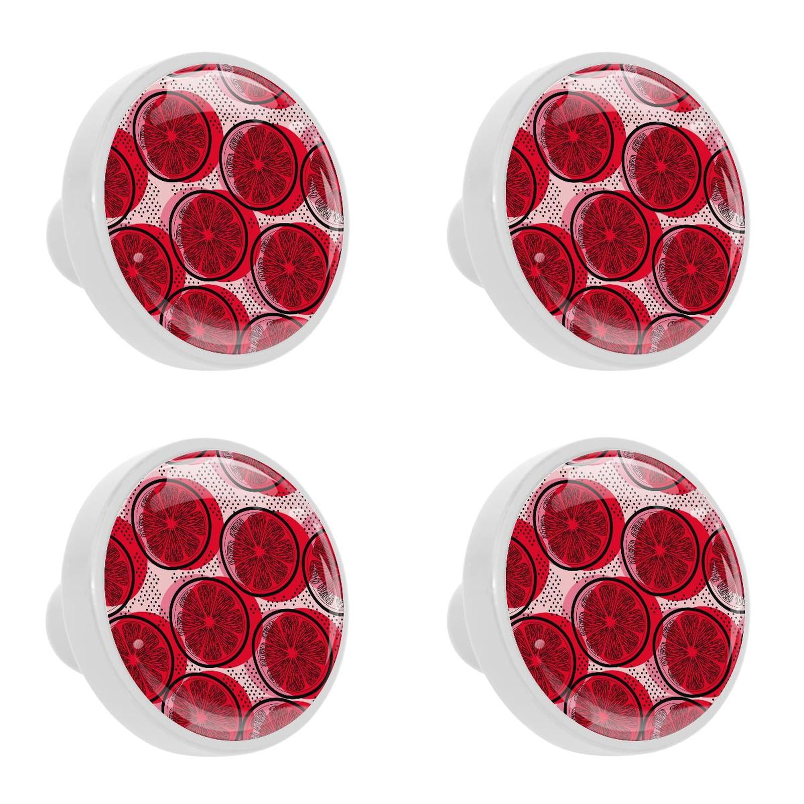 Ownta 4Pcs Kitchen Knob Round Drawn Lemon Art Red Color Modern Knobs Closet Drawers