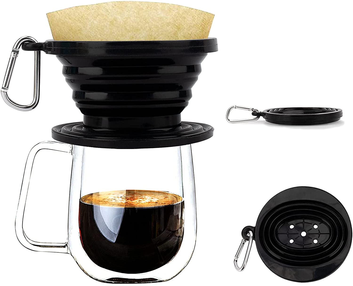 Sisit Reusable Coffee Filter and Cup Holder,HOT Stainless Steel Pour Over Cone Dripper Reusable Coffee Filter with Cup Stand