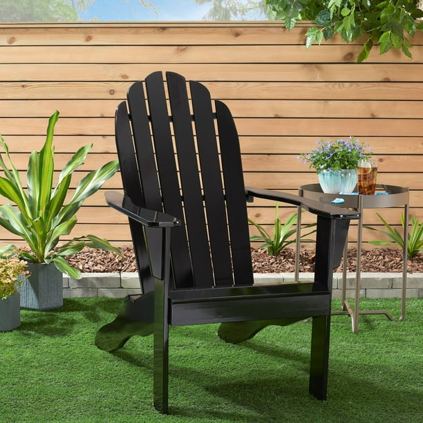 Mainstays Wooden Outdoor Adirondack Chair, Black Finish, Solid Hardwood