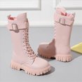 thumbnail image 4 of KPOPLK Fall Winter Girls Solid Combat High Boots Adjustable Buckle Strap Lace-up Boots Casual Knight Boots(13.5,Pink), 4 of 5