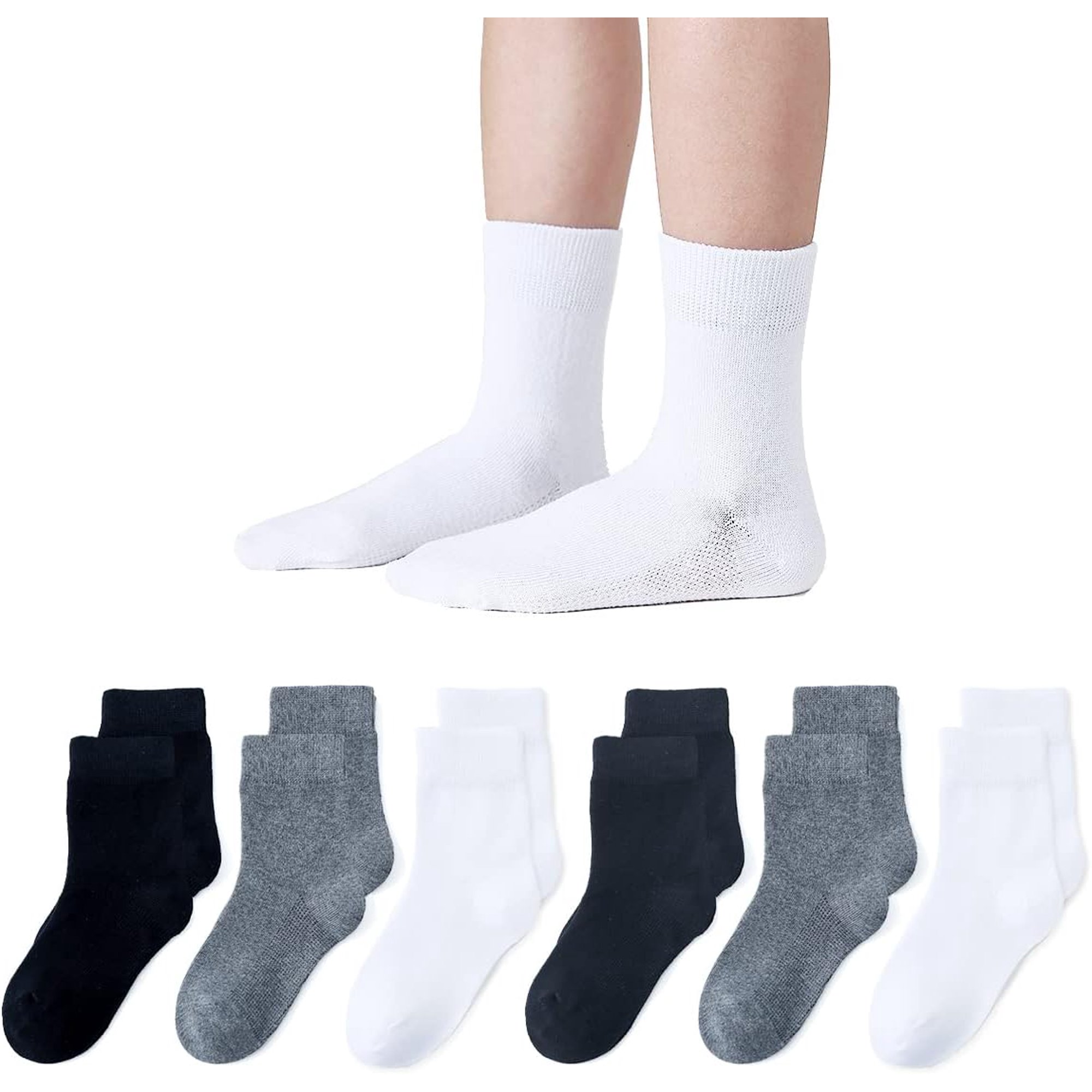 Accessoire Vêtement Enfant Lot De 6 Paires Chaussettes école Enfants - Coton 80%, 3 Tailles 3-14 Ans, 4 Couleurs Bas Uniforme Scolaire