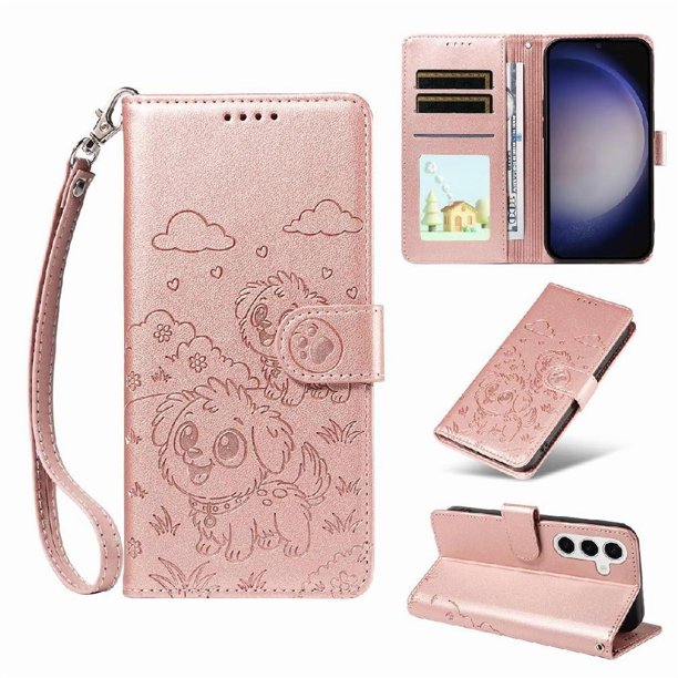 Funda Cartera GANGXUN con Diseño de Perrito en Relieve para Samsung Galaxy S25 Plus , Protección 360° con Ranuras y Correa Desmontable