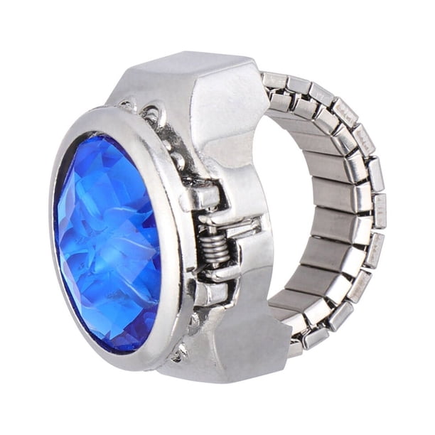 EeaseMX Anillo de dedo en forma de reloj ovalado especial Anillo de reloj de cuarzo exquisito de moda para hombres y mujeres (azul)