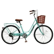 HTNBO Adult Beach Cruiser Bike, 26-inch Wheels, 7-Speeds for Women,Green