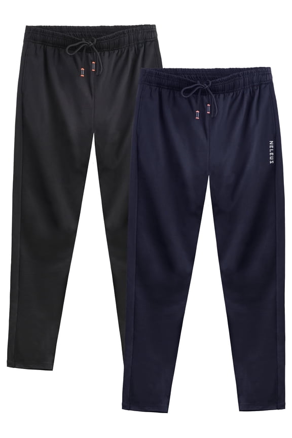 Mens Plus Size Workout Athletic Pants Running Sweatpants With Pockets Relaxed Fit,Black+Navy Blue,US Size 2XL