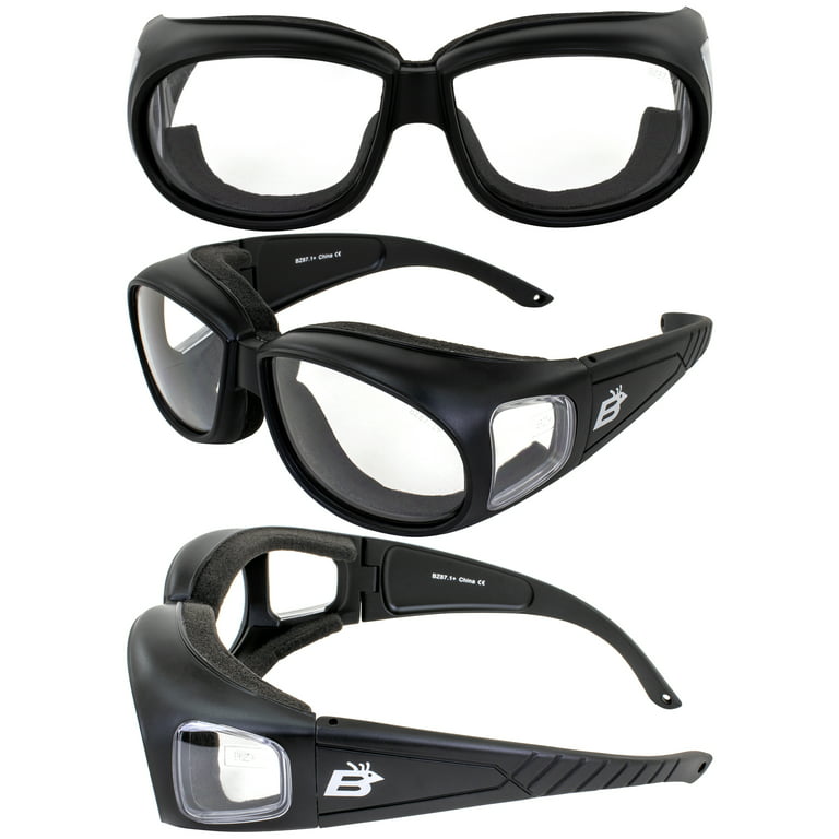3 Pair Birdz Swallow Fit Over Glasses Foam Padded Motorcycle Riding Glasses  Black Frame Clear Smoke Yellow Lens 