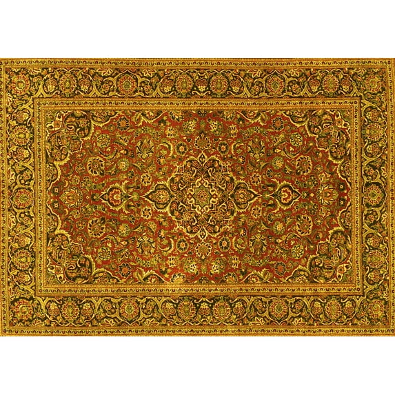 Ahgly Company Machine Washable Indoor Rectangle Persian Yellow Traditional Area Rugs, 5' x 7'