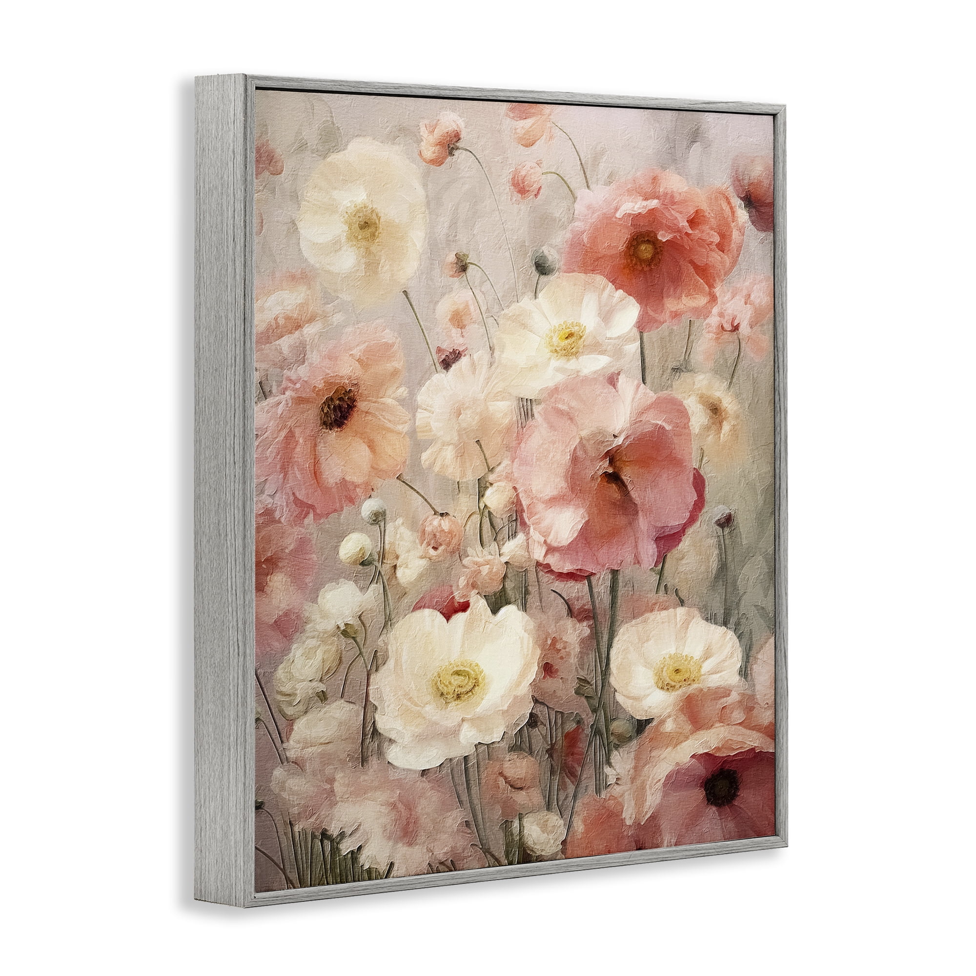 Stupell Industries Blush Floral Pattern Botanical & Floral Painting Gray Framed Art Print Wall Art, 16 x 20