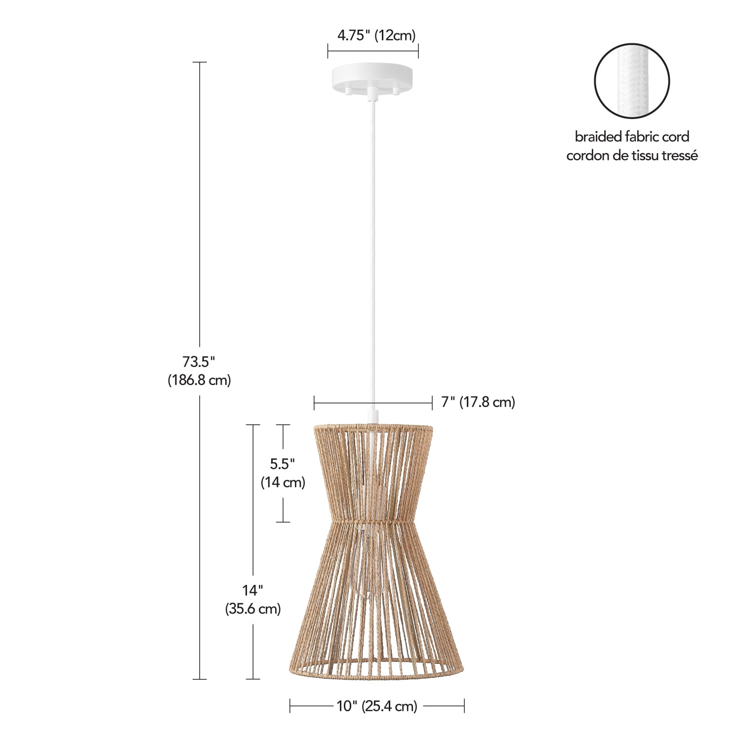 Novogratz x Globe Electric 1-Light Twine Shade Matte White Pendant Light