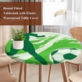 thumbnail image 3 of Green Football Round Tablecloth 36-44 Inch Round Fitted Table Cloth with Elastic Edge, Soccer Sports Player Silhouette Waterproof Table Cover Protector for Outdoor Picnic Party Dining, 3 of 9