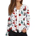 thumbnail image 4 of Women's Fashion Christmas Print Casual Zip-Up Long-Sleeve Hooded Jacket, for Outdoor Activities and Daily Use,White,M, 4 of 6