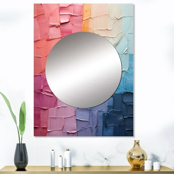 Designart "Abstract Collage III" Abstract Collages Mirror Wall Decor - Modern Pink Abstract Mirror Wall Art For Entryway - 40" x 30" Inch