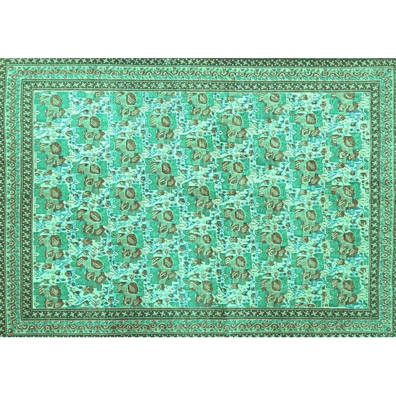 Ahgly Company Machine Washable Indoor Rectangle Persian Turquoise Blue Traditional Area Rugs, 6' x 9'