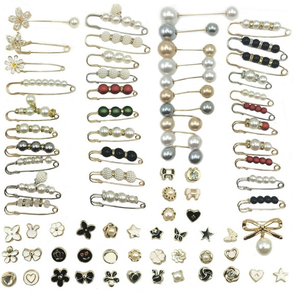 LinHiver 80-Piece Faux Pearl Bracelet Charms, Safety Pins, and Cover Up Buttons
