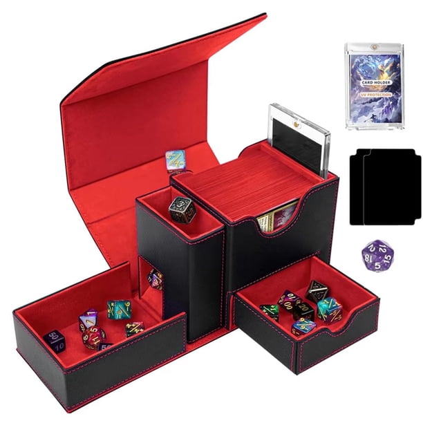 Caja de Tarjetas con Ventana de Visualización, 4 en 1 con Dados y Tarjeta de Aislamiento, Caja de Almacenamiento de Tarjetas de Transacción, con Capacidad para Tarjetas Rojas.