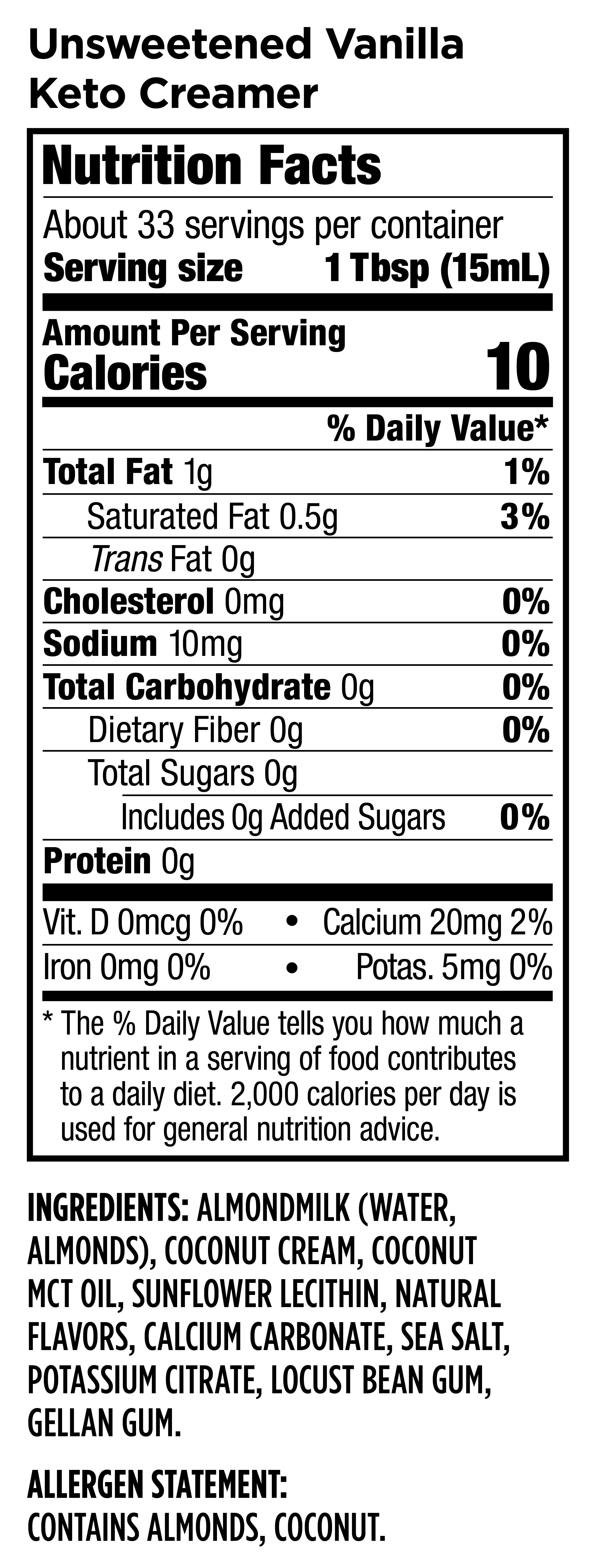 Califia Farms Unsweetened Vanilla Keto Coffee Creamer 16.9 Fluid Ounces