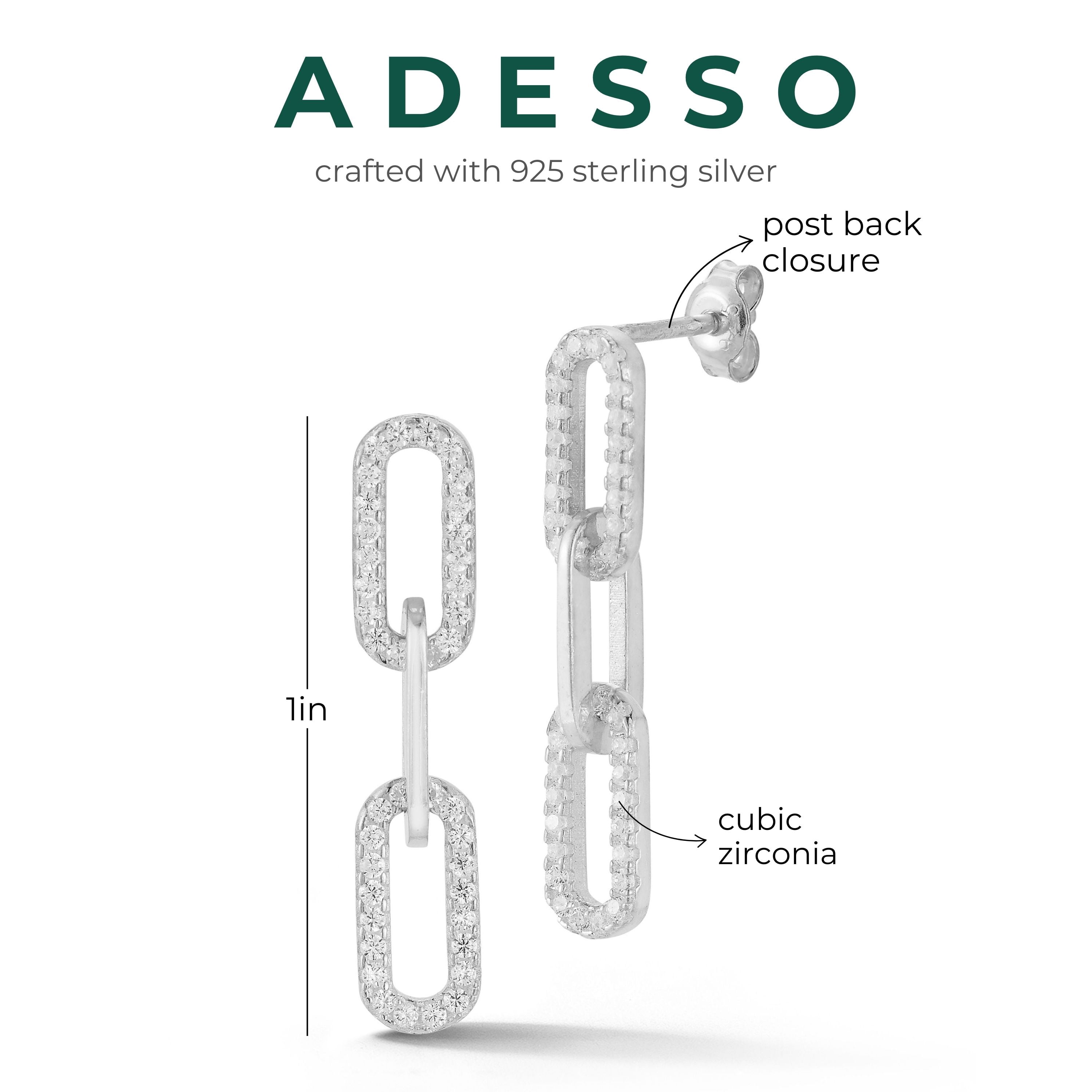 Adesso Milano Jewelry Sterling Silver Paperclip Link Drop Earrings with Cubic Zirconia Stones for Women, Silver, 3 Links