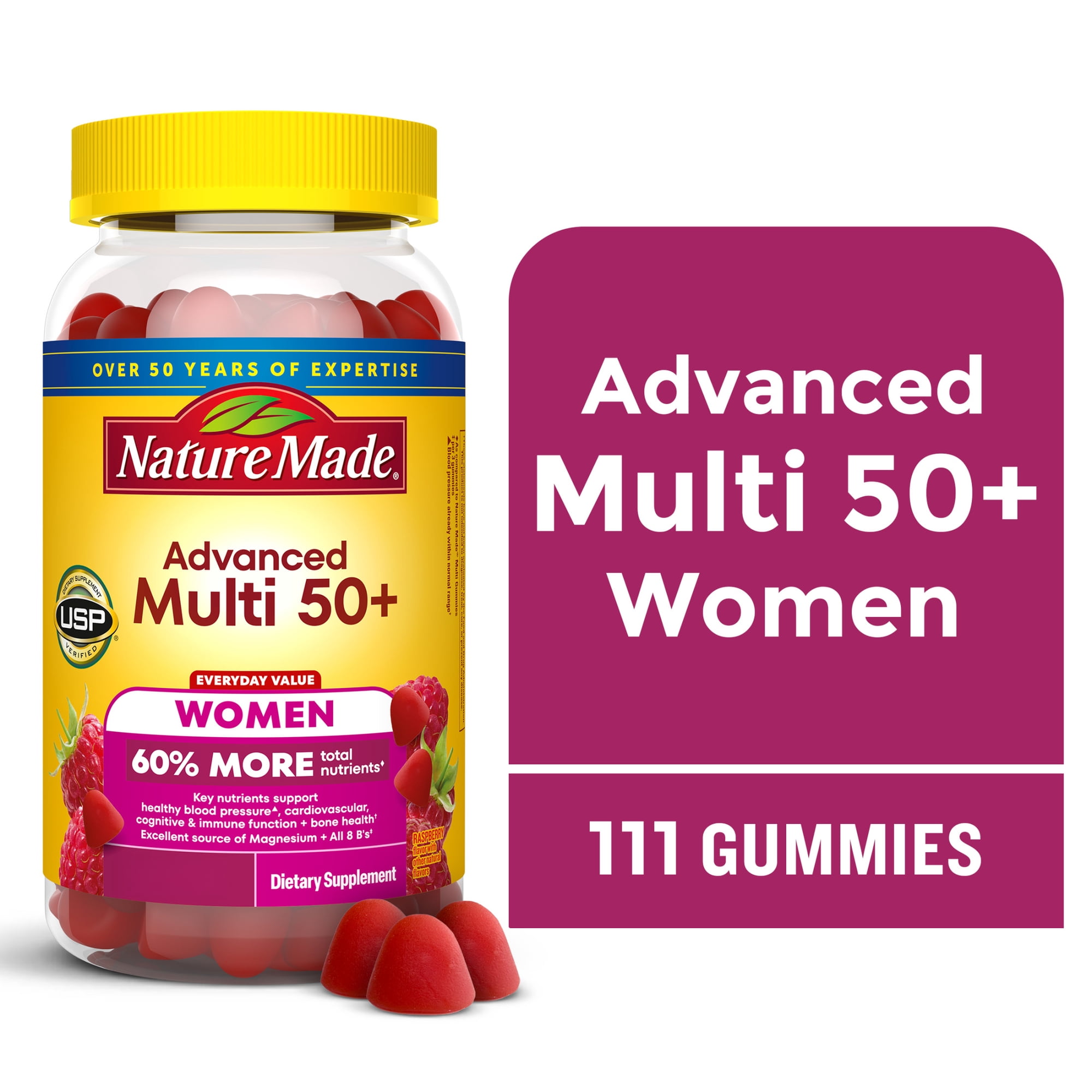 Nature Made Advanced Multivitamin Gummies 50+ for Women, Multivitamin for Women, 111 Count