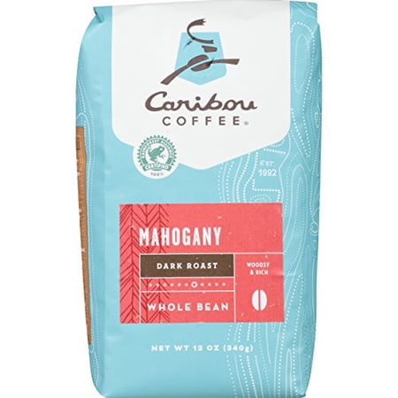 Caribou Coffee, Mahogany Dark Roast, Whole Bean, 12 oz. Bag, Dark Roast Blend of El Salvador, Sumatra, & Guatemala Coffee Beans, Earthy, Dark, & Bold, with A Raw Sugar Finish; Sustainable So
