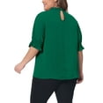 thumbnail image 3 of Agnes Orinda Women's Plus Size St. Patrick's Day Blouse Work Office Pleated Solid Short Sleeve Mock Neck Puff Sleeve Tops 2X Green, 3 of 6