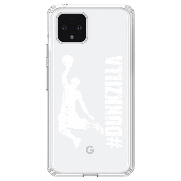 DistinctInk Clear Shockproof Hybrid Case for Google Pixel 4 (6.1" Screen) - TPU Bumper Acrylic Back Tempered Glass Screen Protector - #Dunkzilla Dunk Basketball