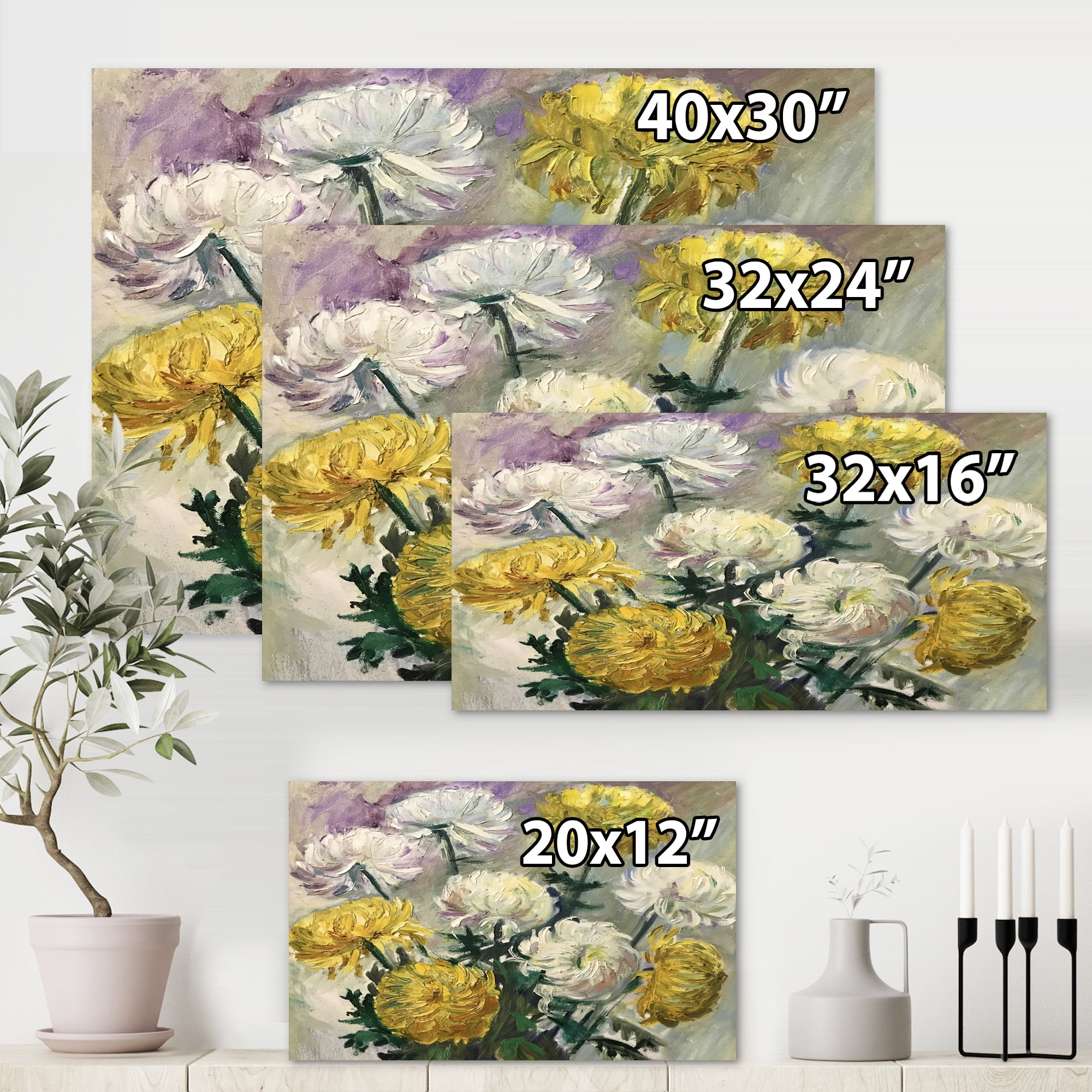 Golden and White Daisies 40 in x 30 in Painting Canvas Art Print, by Designart