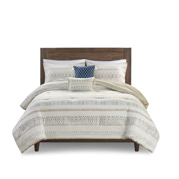 Gracie Mills Penny Southwest-Inspired 5 Piece Seersucker Comforter Set with Decorative Pillows - GRACE-15483