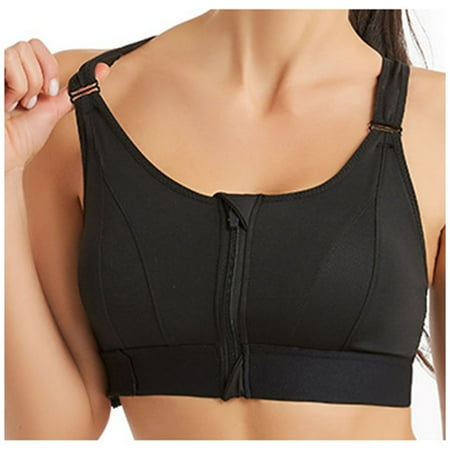

Yeahitch Women s Sports Bra Wireless Post Surgery Bra Zip Front with Removable Pads Yoga Bra for Workout Fitness Black XXL