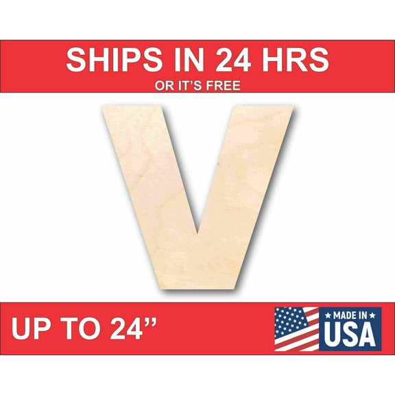 Unfinished Wood Block Letter V - Craft - up to 46" DIY 10" / 1/2"