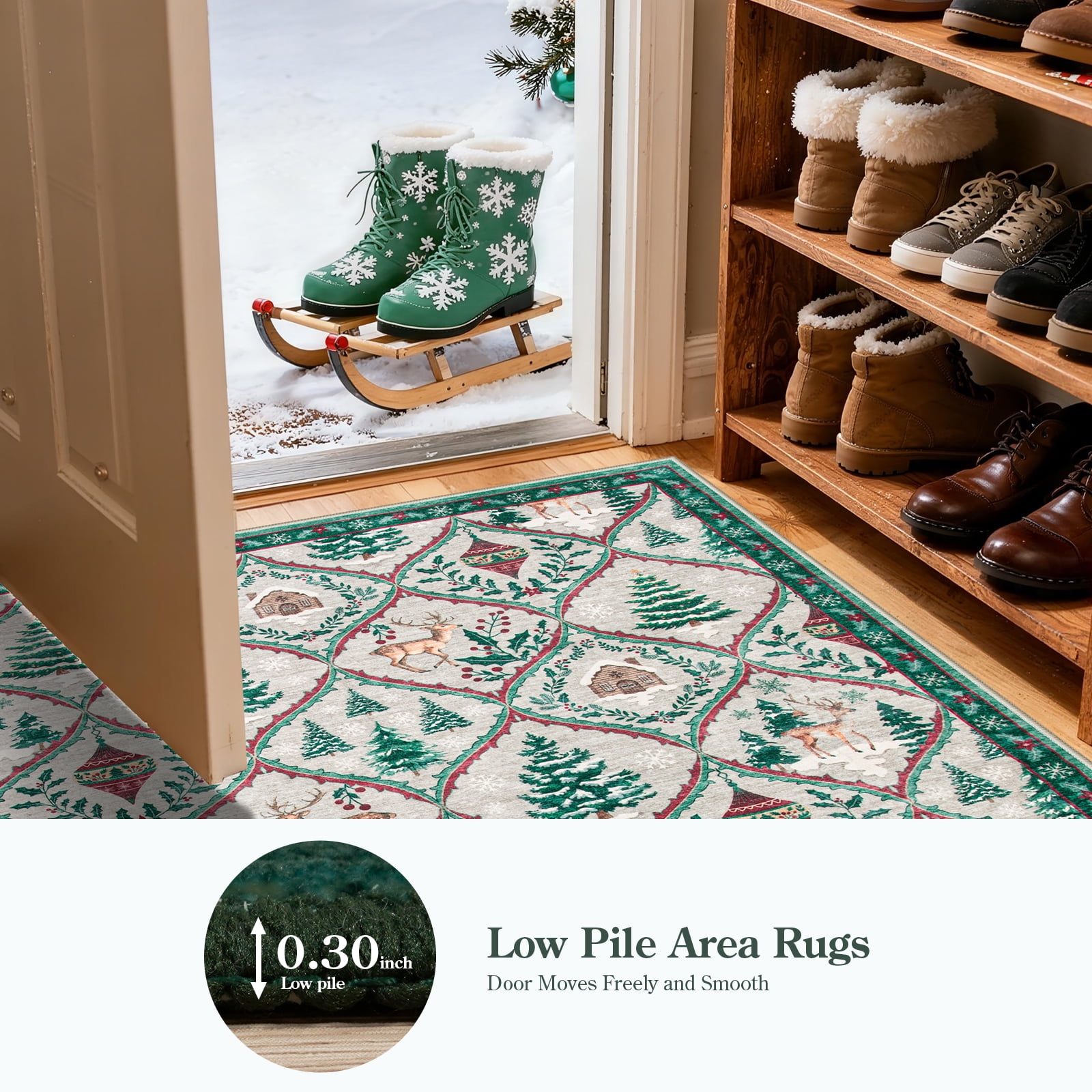 Moynesa 8'x10' Christmas Area Rug for Living Room,Cream Large Rug Xmas Tree Modern Rug Kitchen Rug Washable Rug Non Slip Moroccan Carpet Holiday Decor Soft Accent Rug for Bedroom Dining Room