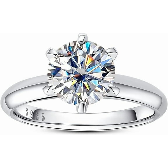 1.50Ct Round Cut Real Moissanite 6-Prong Solitaire Engagement Ring 14K White Gold Plated