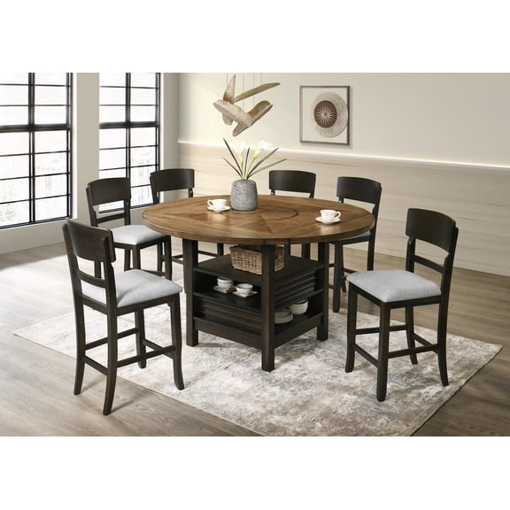 Esofastore HS 7 Piece Contemporary Wood & Fabric Dining Table Set, Brown