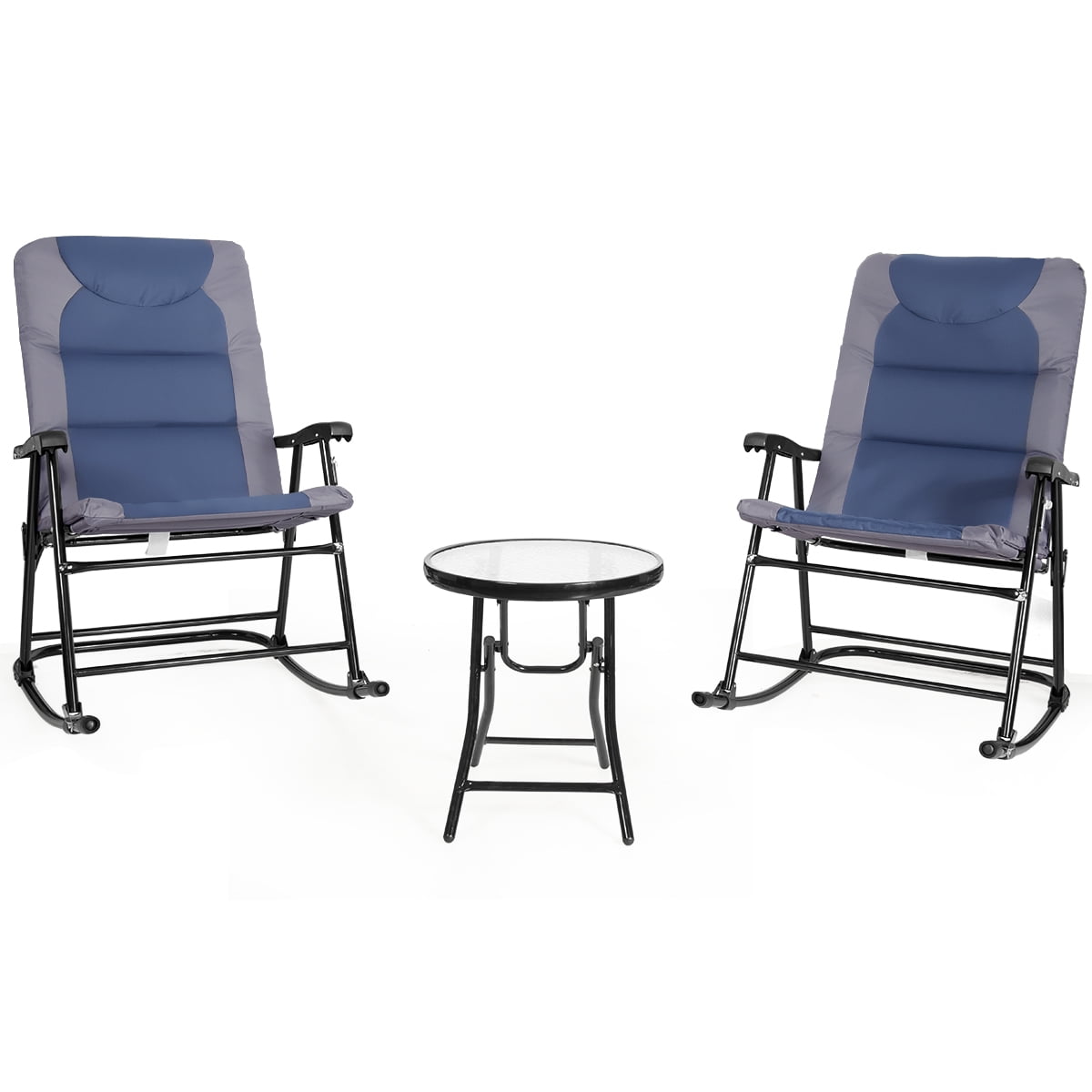 Costway 3 Piece Folding Bistro Set Rocking Chair Cushioned Table Garden Blue Com Costway 3 Piece Folding Bistro Set, Outdoor Rocking Chairs Set Of 2