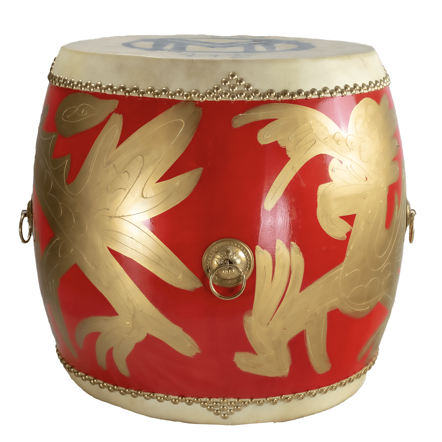Sawtooth Bruce Dickinson Signature Hand-Painted Golden Dragon Taiko Drum – 24” x 26” Birch Wood with Cowhide Heads, Gold Suspension Rings & Foldable Wooden Riser
