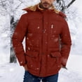thumbnail image 5 of Men's Heavyweight Lambswool Lined Jacket, Zippered Pocket Hooded Thick Windproof Winter Coat Red L, 5 of 5