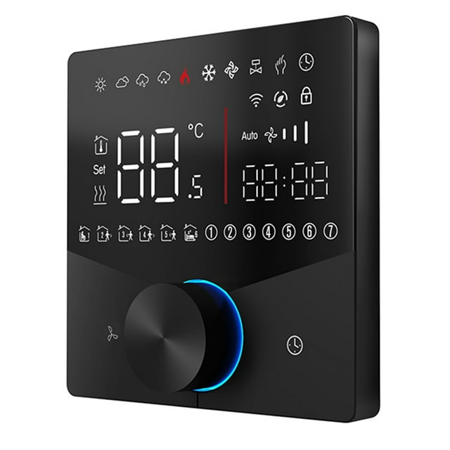 Air Conditioner Thermostat, Thin Control Panel, Cool Lighting Effect, 5+2 Days 6 Periods Programmable, Versatile Installation, Central AC Thermostat with LED Panel