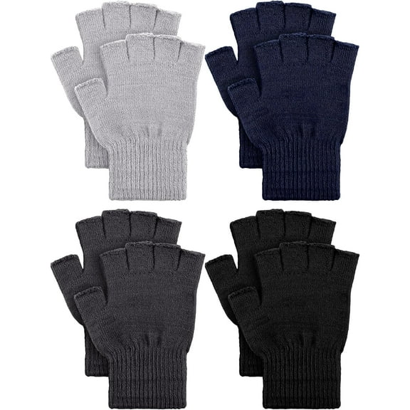 4 Pairs Winter Fingerless Gloves Half Finger Gloves Knit Fingerless Gloves for Women Men Warm Stretchy Mittens for Winter