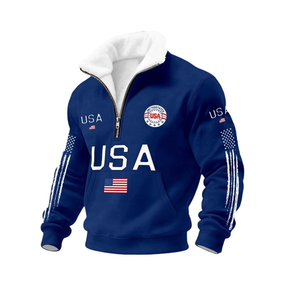 LNZGNM Men's 4th of July Sweatshirts 250th Anniversary Flag Print Pullover Casual Patriotic Quarter Zip 1776-2026 Sweatshirts Parade Pullover Top,Royal Blue 2XL