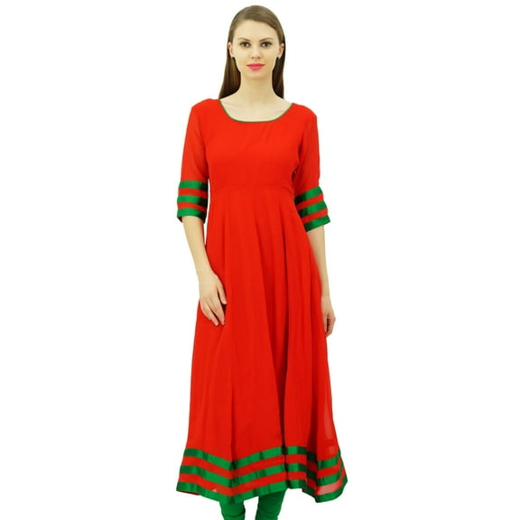 Bimba Women Georgette Long Anarkali Kurta Kurti Casual Solid Plain Blouse Dress