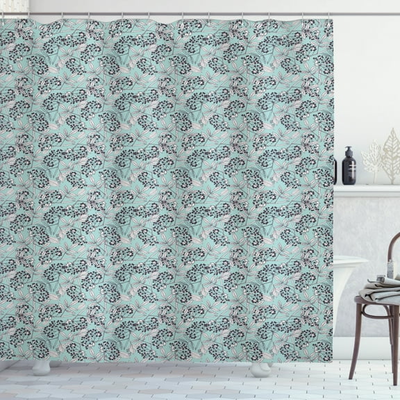 Botanical Shower Curtain, Vintage Agricultural Pattern with Creeper Leaves and Berries, Fabric Bathroom Set with Hooks, 69W X 70L Inches, Pale Seafoam Eggplant and Pearl, by Ambesonne