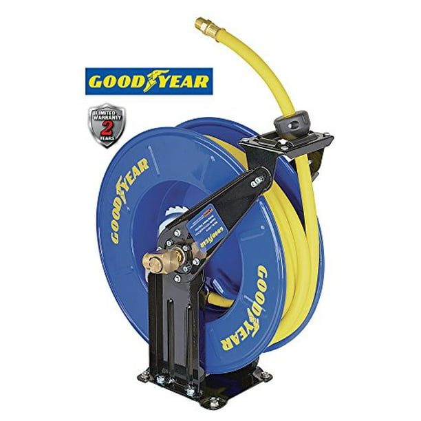 Goodyear Steel Retractable Air Compressor/Water Hose Reel with 1/2 in. x 50 ft. Rubber Hose, Max