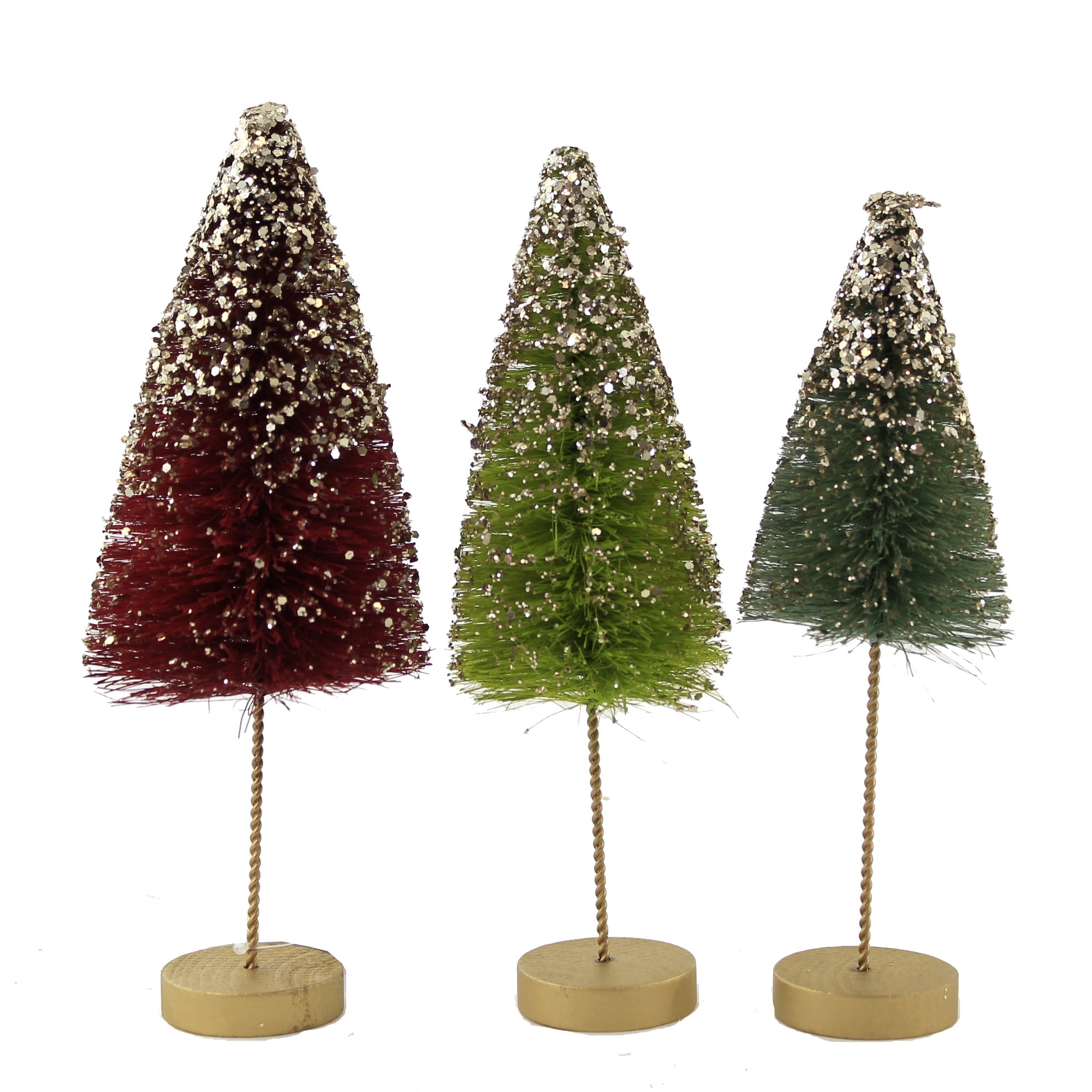 Christmas Jewel-Tone Mini Bottle Brush Plastic Trees Glittered Gold Lc0664,  1 - Fry's Food Stores