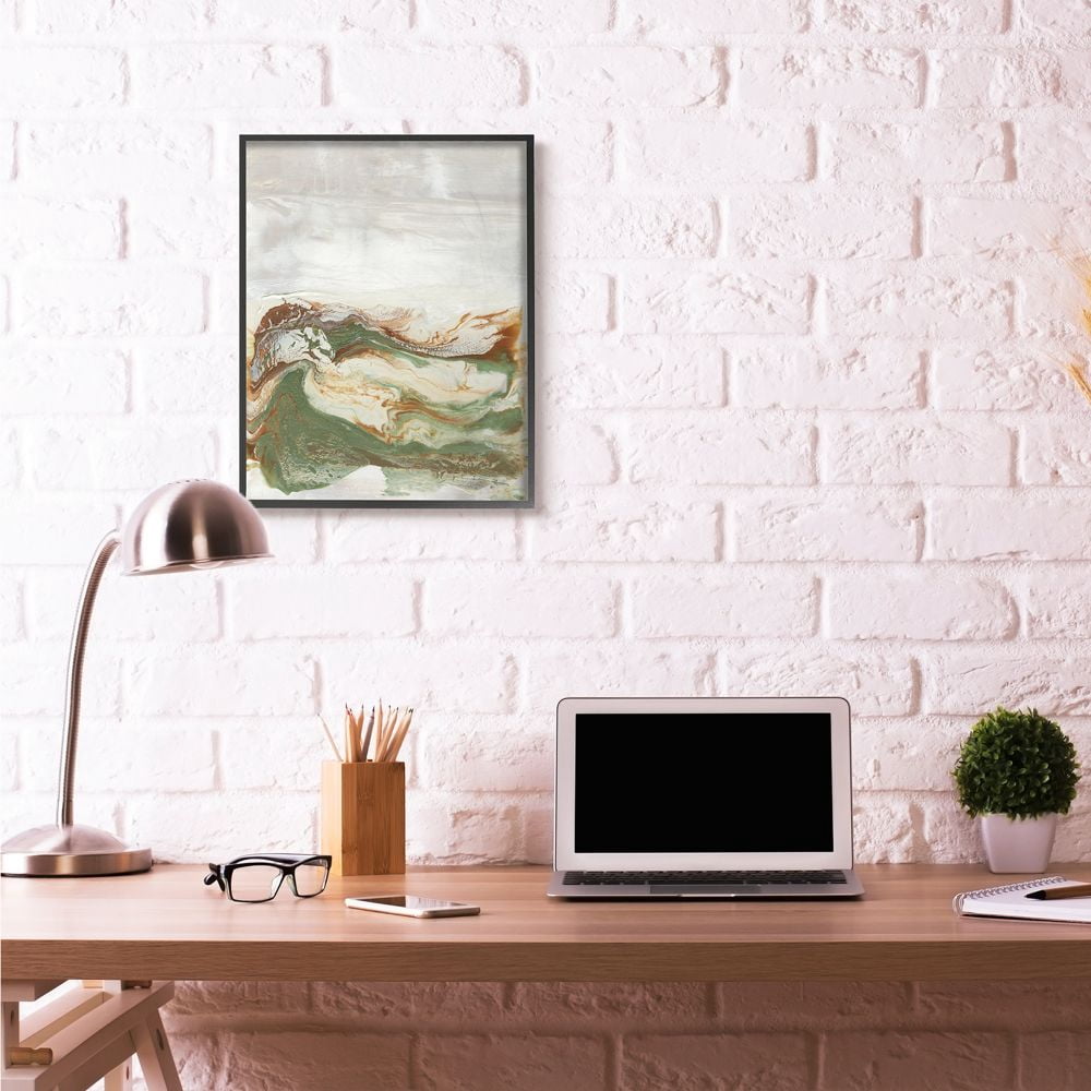 Stupell Industries Abstract Paint Fluid Green Brown Design Framed Wall Art by Lila Bramma