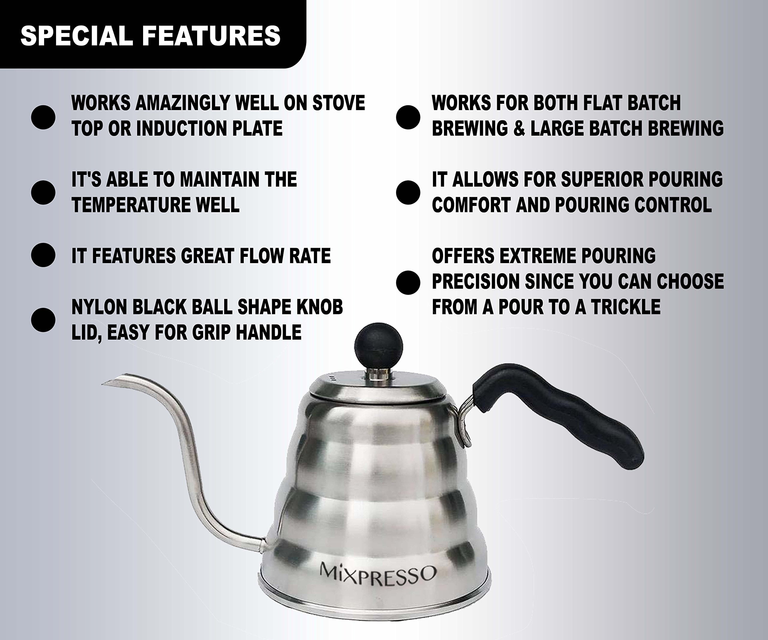 Restpresso 12 oz Black Stainless Steel Pour Over / Gooseneck Kettle - 7 x  3 1/4 x 4 - 1 count box