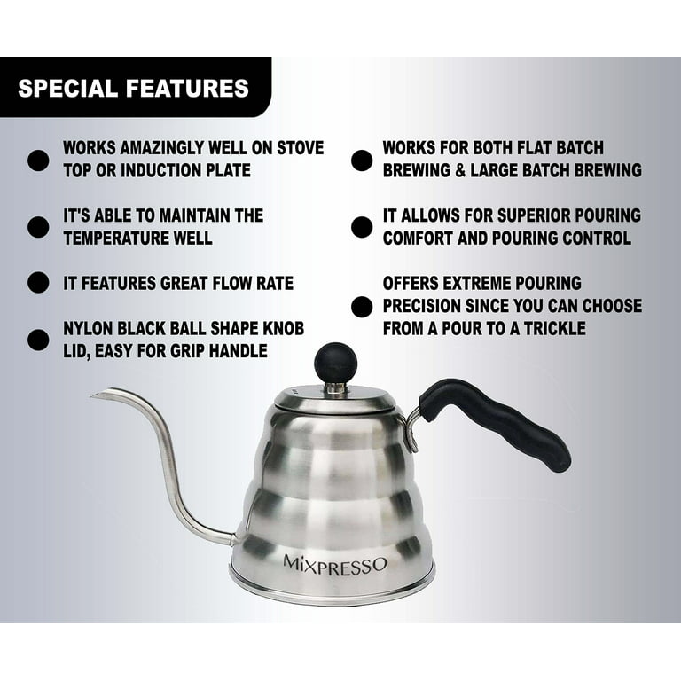 Hario V60 Buono Gooseneck Coffee Kettle, 700ml, Stainless Steel, Silver:  Home & Kitchen 