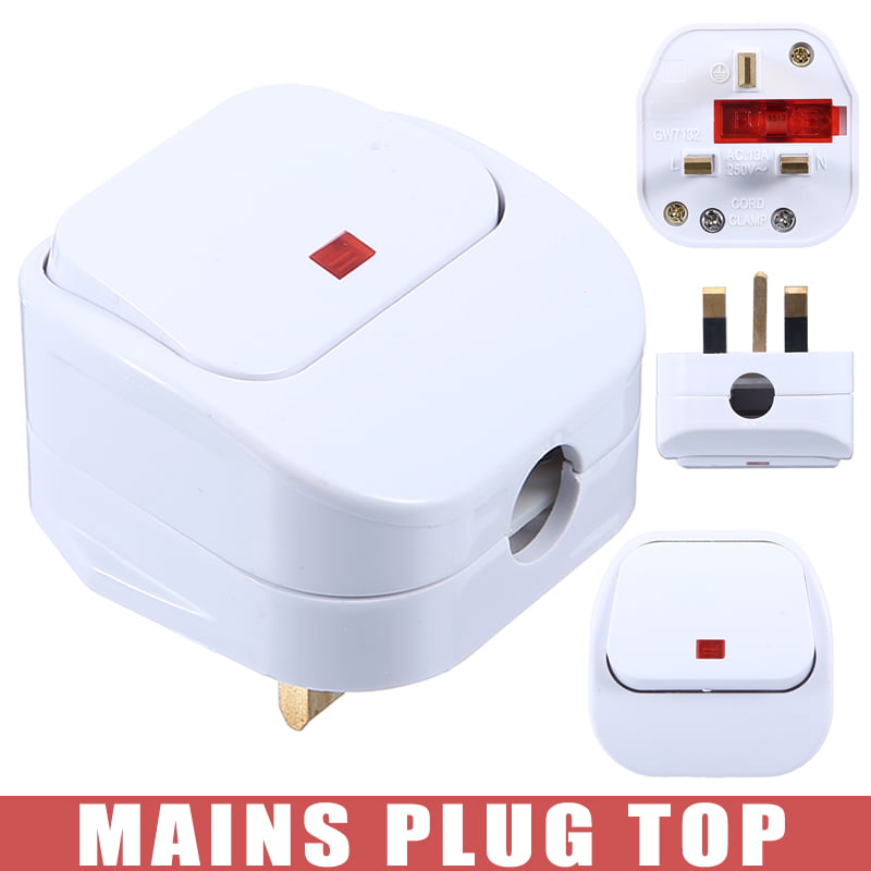 2 X Mains Plug Top with Switch on/off 13A Amp Fused switched Neon Light White 