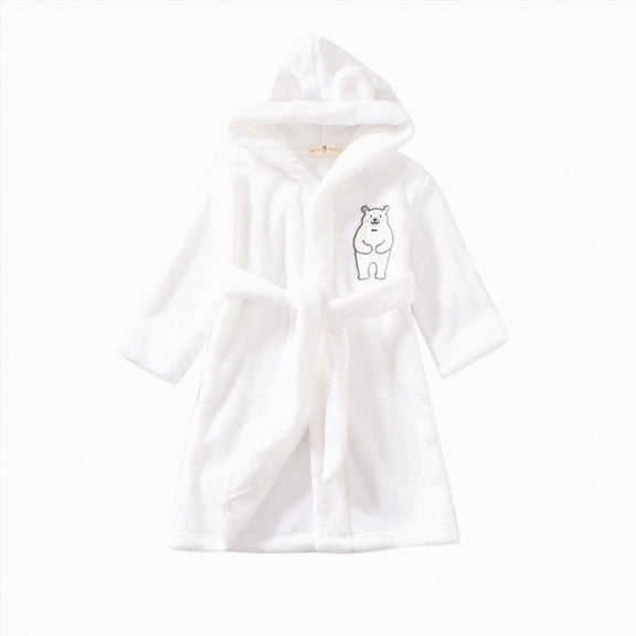 HFHAPW Boys Girls Robes Kids Toddler Flannel Hooded Bathrobe Pajamas Sleepwear 1T 2T 3T 4T 5T 6T 7T 8T(White,7-8 Y)