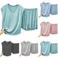 thumbnail image 5 of Tqcoqu Women's Striped 2 Piece Pajama Set,V Neck Sleeveless with Built In Bra Tank Top & Elastic Waist Shorts,Soft Loungewear Sleepwear Outfit Set,Green Women's XL-XXL, 5 of 6