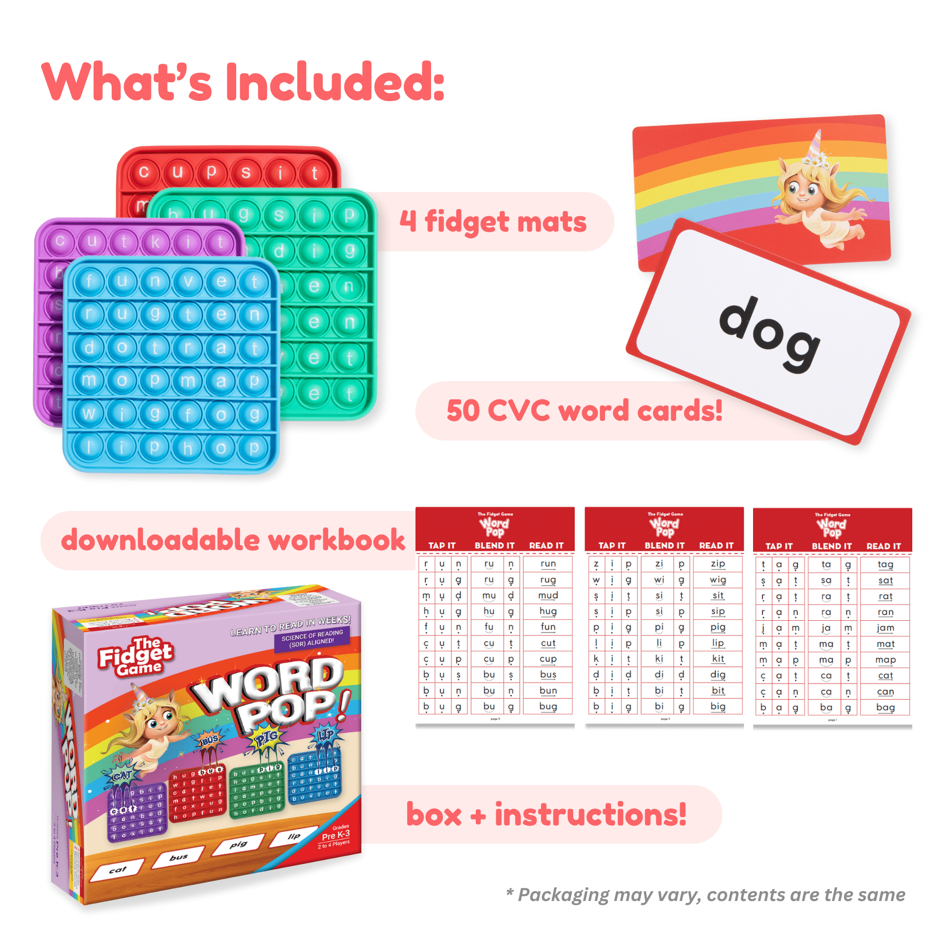 The Fidget Game Kids Sight Phonics CVC Multisensory Game for Preschoolers