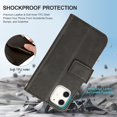 thumbnail image 6 of Wallet Case Compatible with iPhone 12 Mini 5.4 inch 2020, 5 Card Slots Magnetic Closure Zipper Pocket Handbag PU Leather Flip Case with Wrist Strap TPU Kickstand Cover - Black, 6 of 18